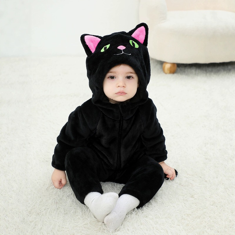 Cotton Baby Onesies Zipper - Черно-розовый комбинезон-ромпер для новорожденных с капюшоном,